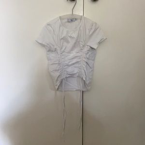 White cinched tie up tee